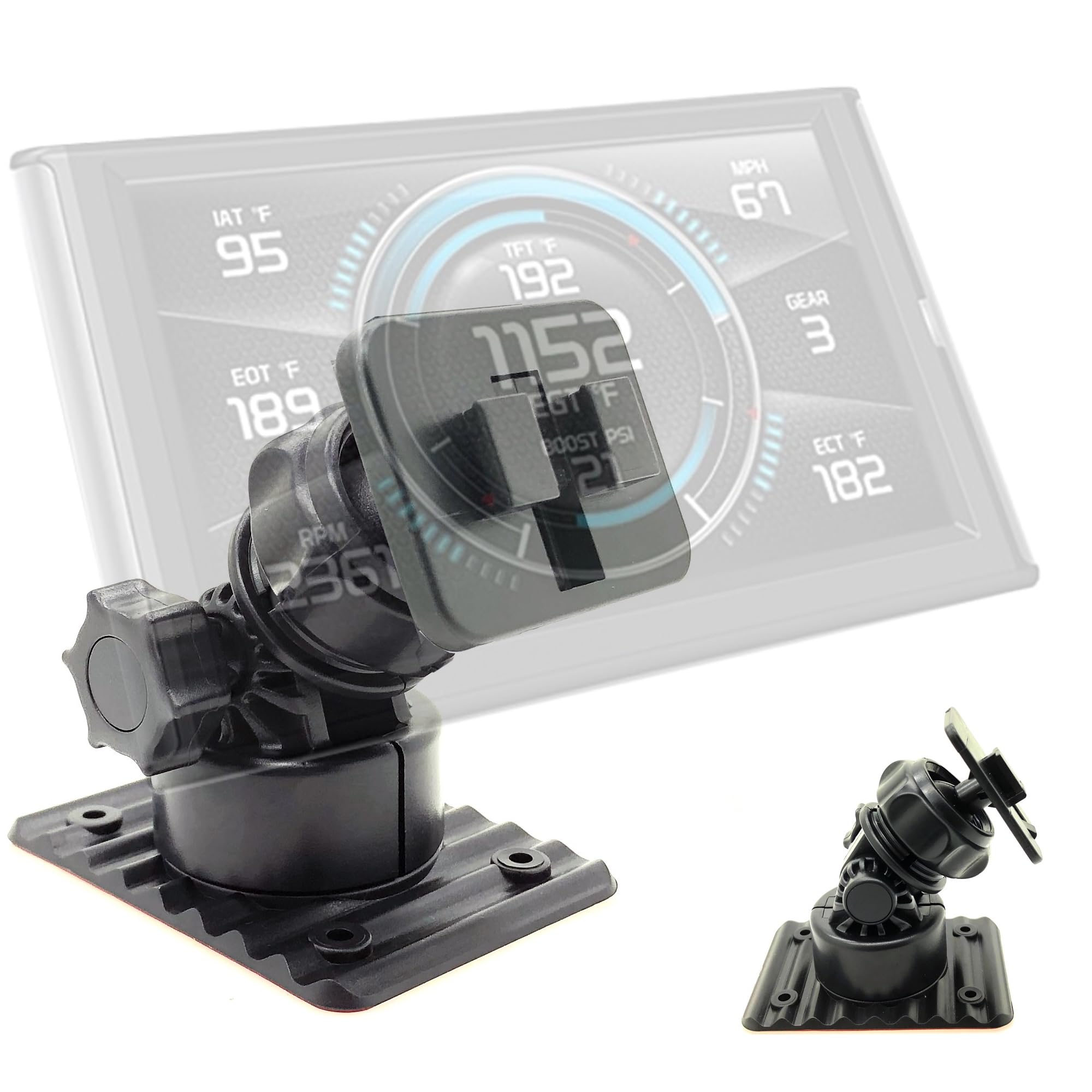 ChargerCity front view of adhesive dashboard mount showing ready-to-install base and benefit of secure placement