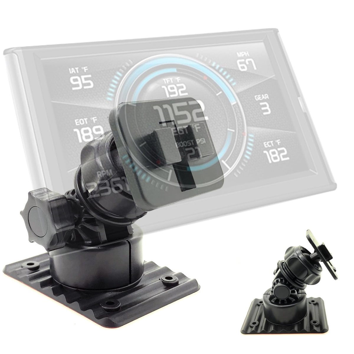 ChargerCity front view of adhesive dashboard mount showing ready-to-install base and benefit of secure placement