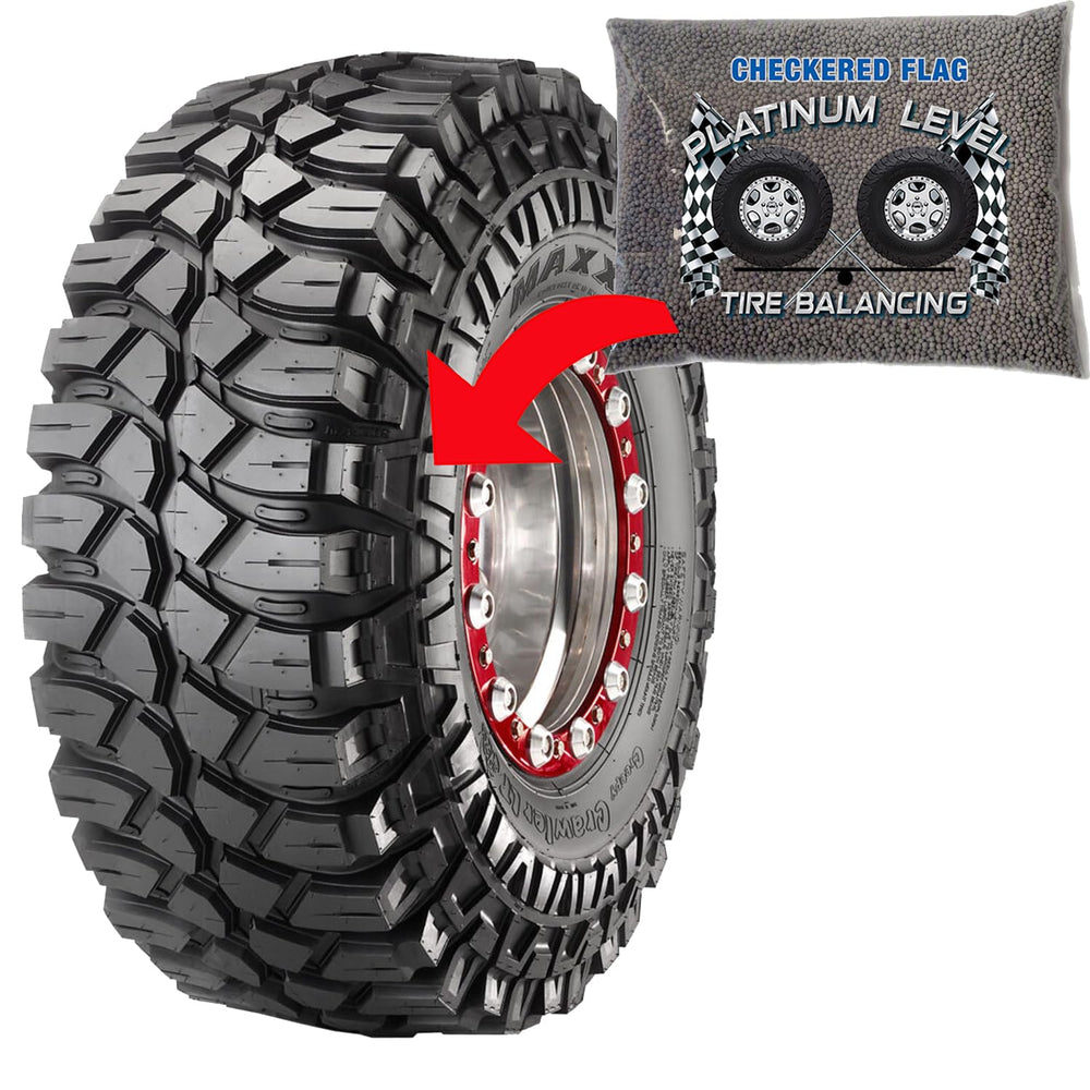 Checkered Flag beads inside truck wheel showing balanced, smoother ride benefit