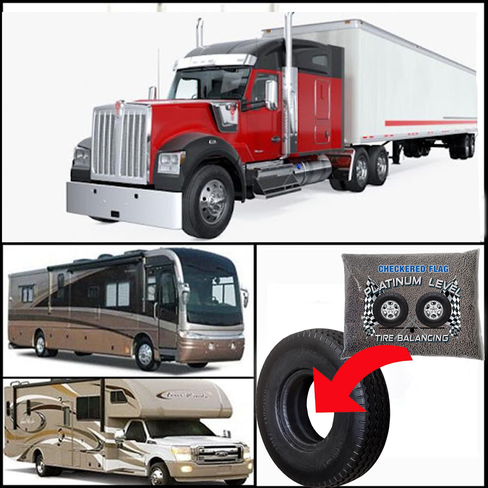 Checkered Flag on semi truck illustrating improved handling and less vibration