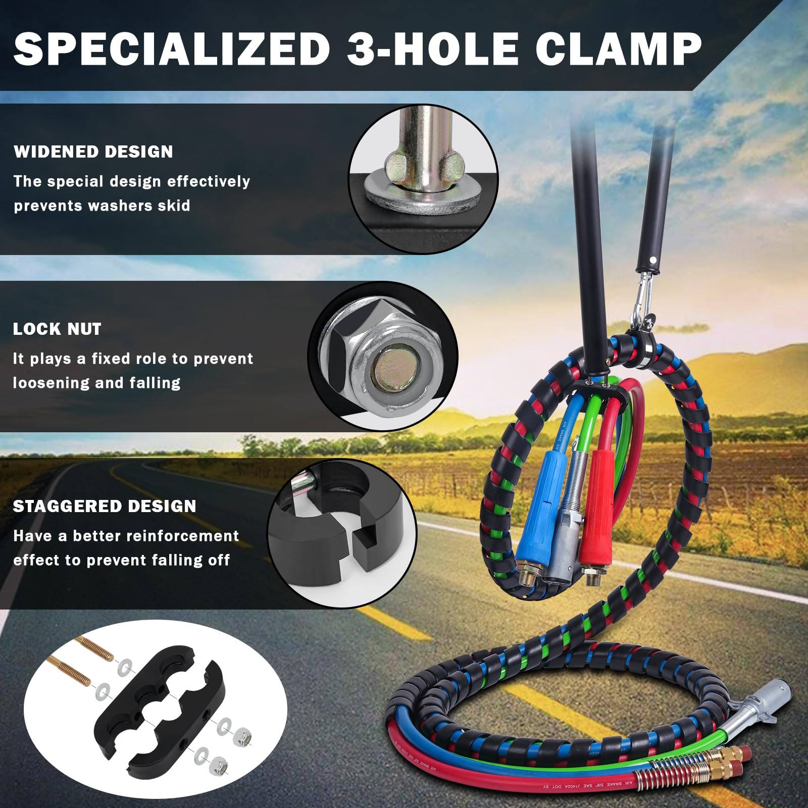CheeMuii three-hole clamp mounted with locking nut keeping air lines fixed and stable