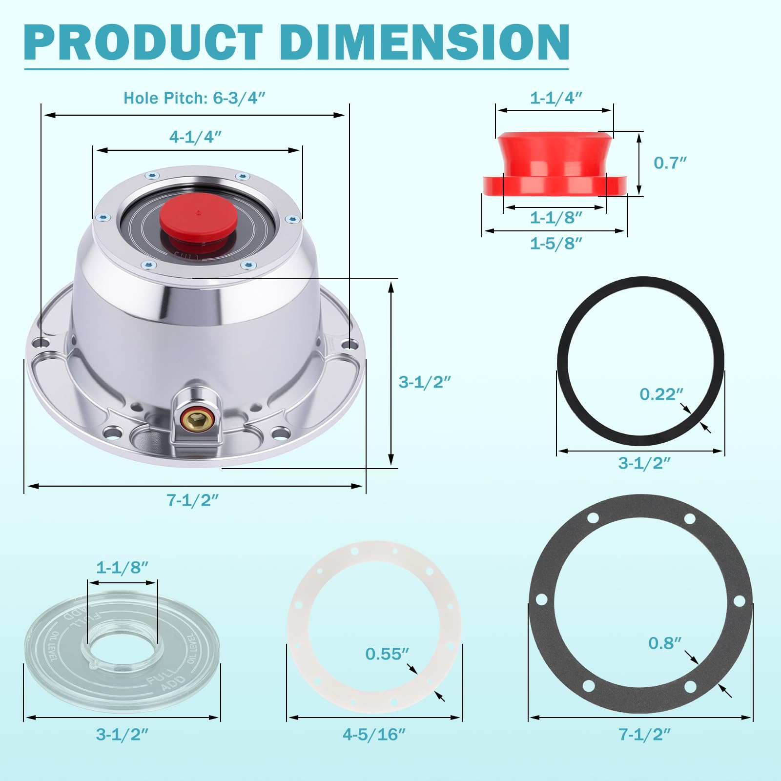 CheeMuii four-piece kit layout with caps gaskets seals ready for axle replacement