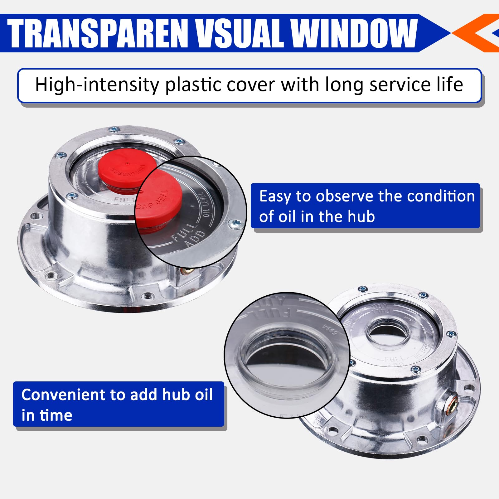 CheeMuii clear oil window close-up showing durable inspection visibility benefit