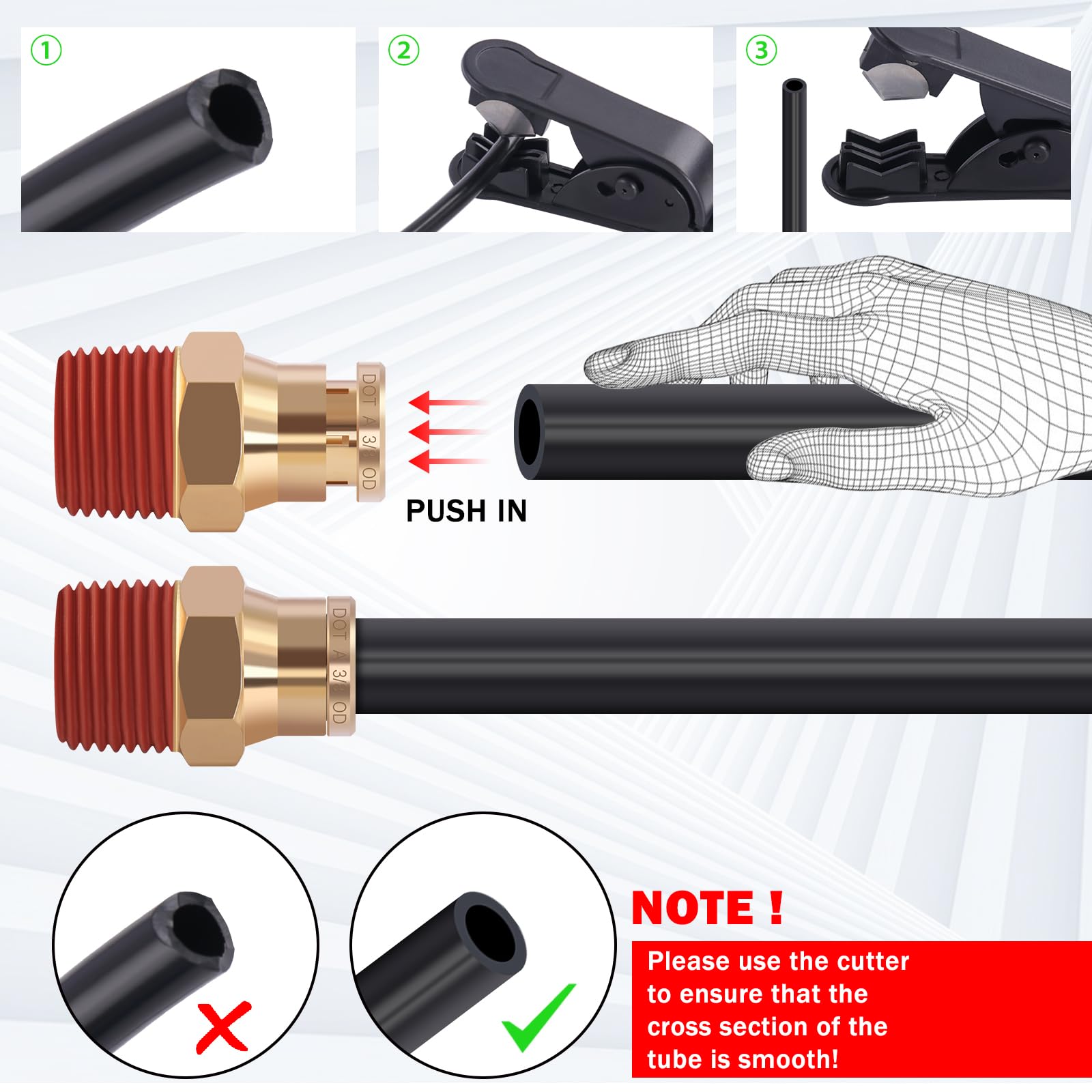 CheeMuii fittings next to ruler for scale illustrating size variety and correct tubing fit