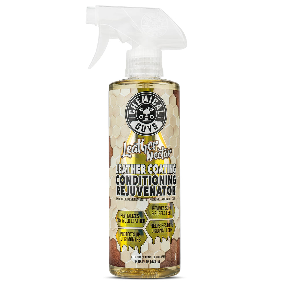 Chemical Guys Leather Nectar front bottle showing product and volume benefit