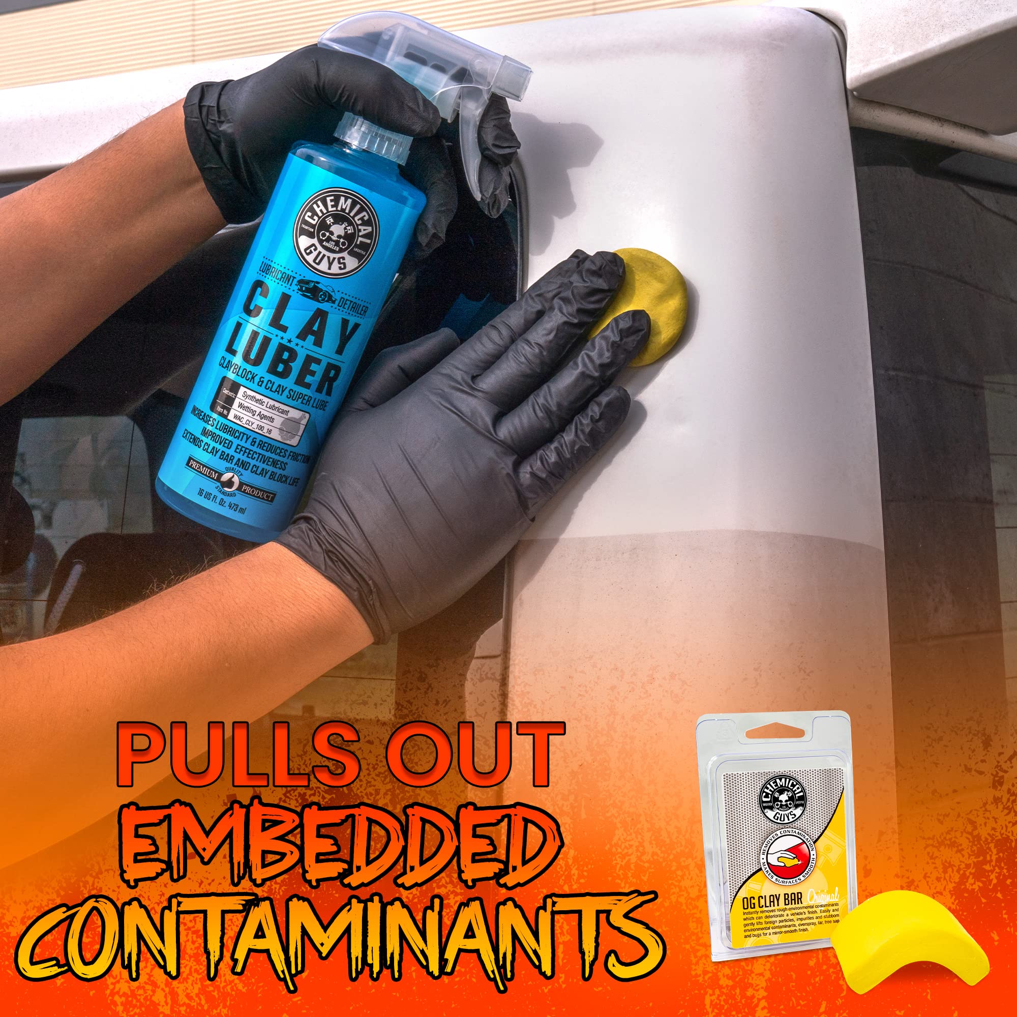Chemical Guys applicator holding clay, demonstrates ergonomic control and safe use