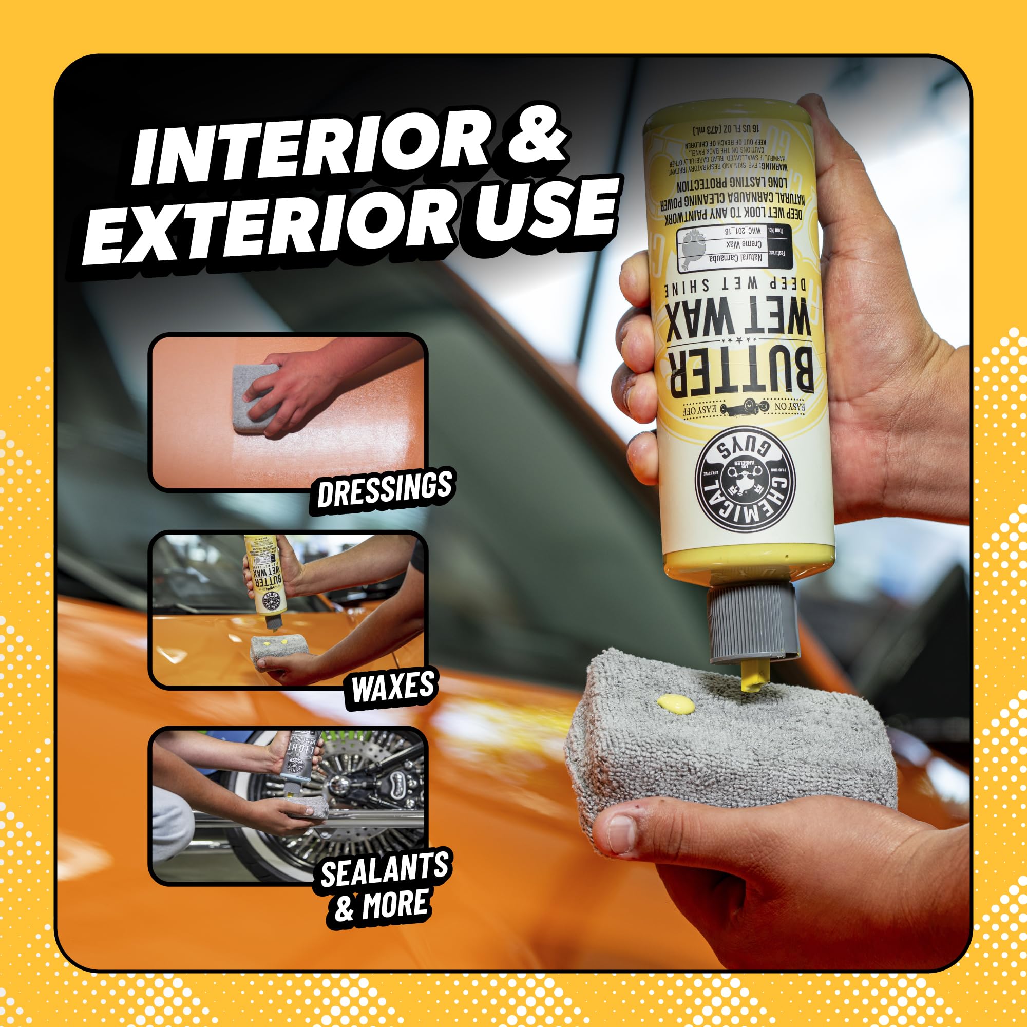Chemical Guys applicator spreading conditioner on leather for smooth protection