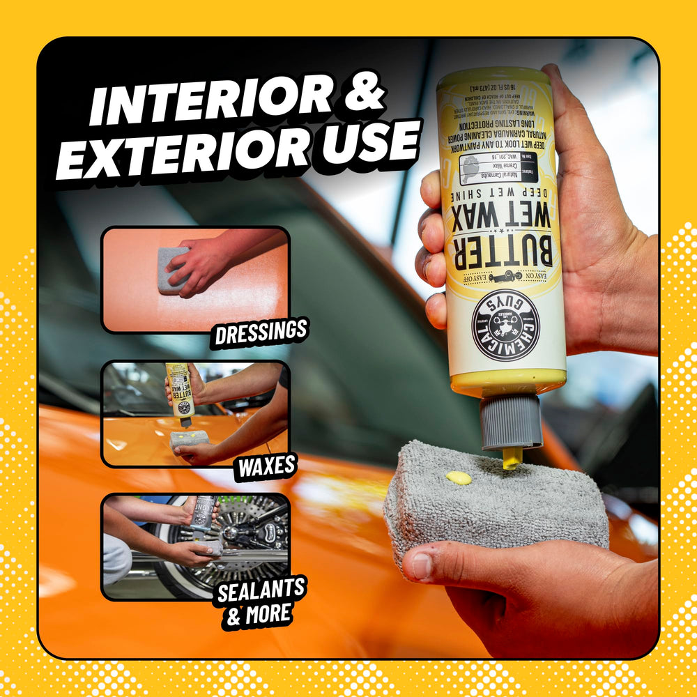 Chemical Guys applicator spreading conditioner on leather for smooth protection