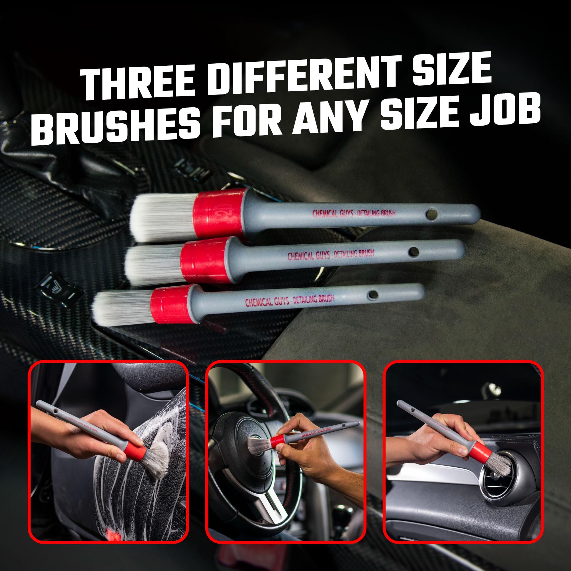 Chemical Guys rinsed brushes drying to show easy maintenance