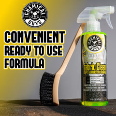Chemical Guys foam lifting dirt on upholstery demonstrating effective cleaning