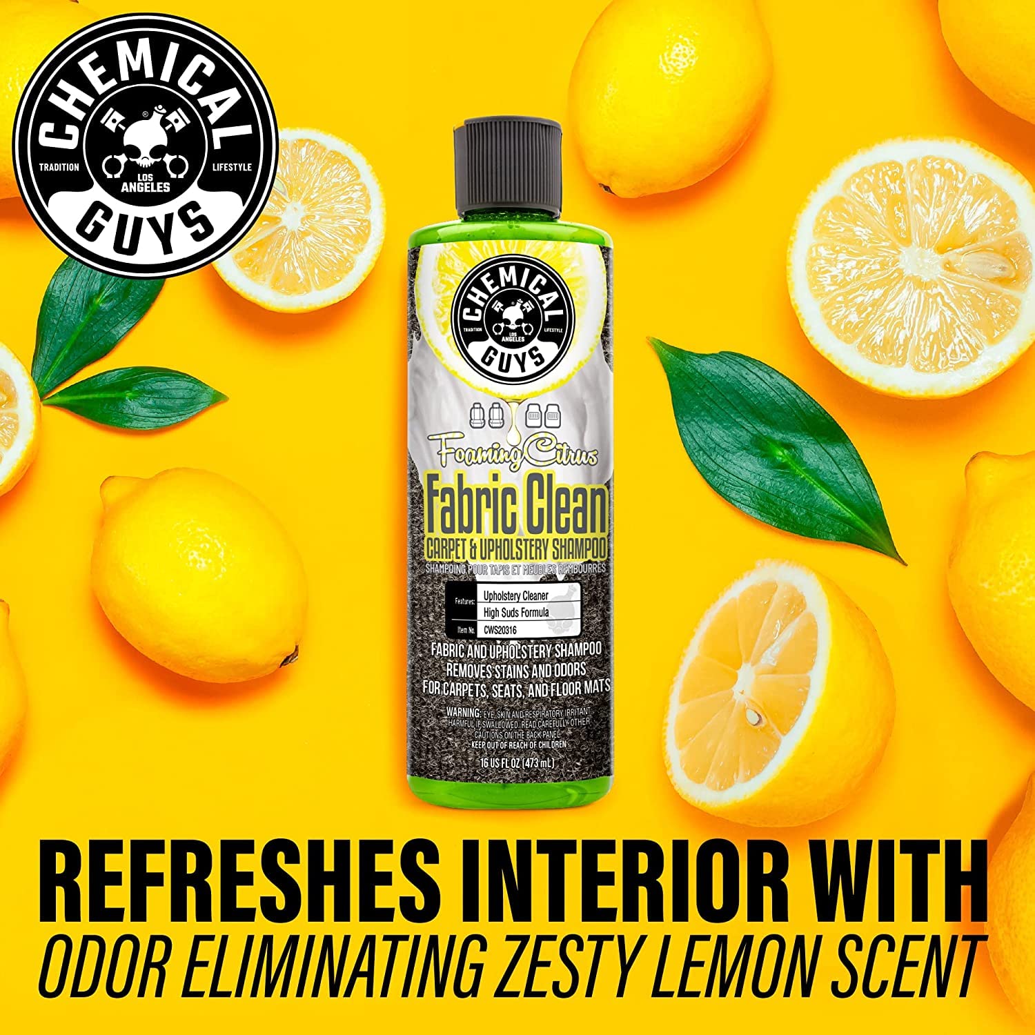 Chemical Guys thick citrus foam close-up showing cling and cleaning power