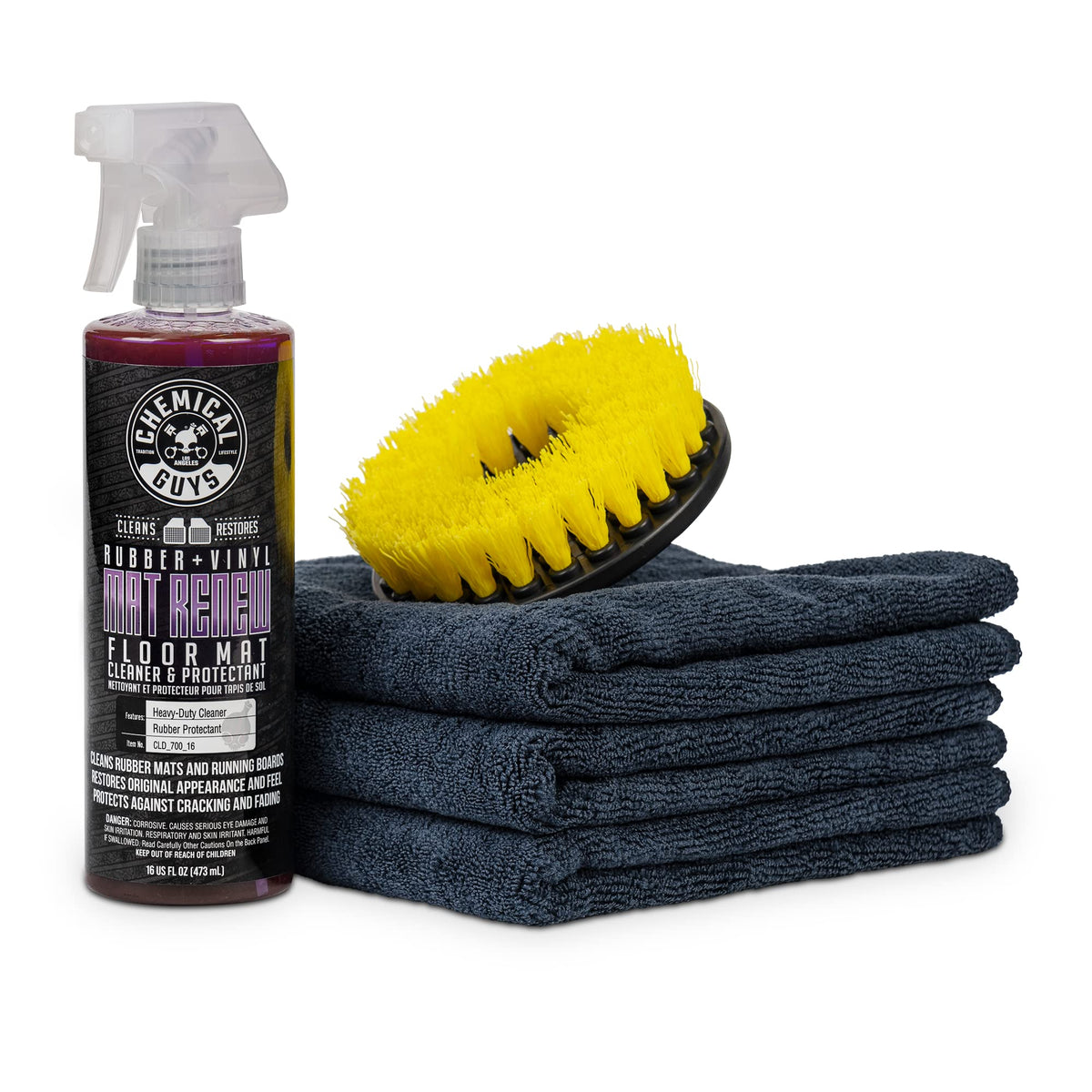 Chemical Guys front packaging Mat ReNew showing bottle and accessories for fast restoration
