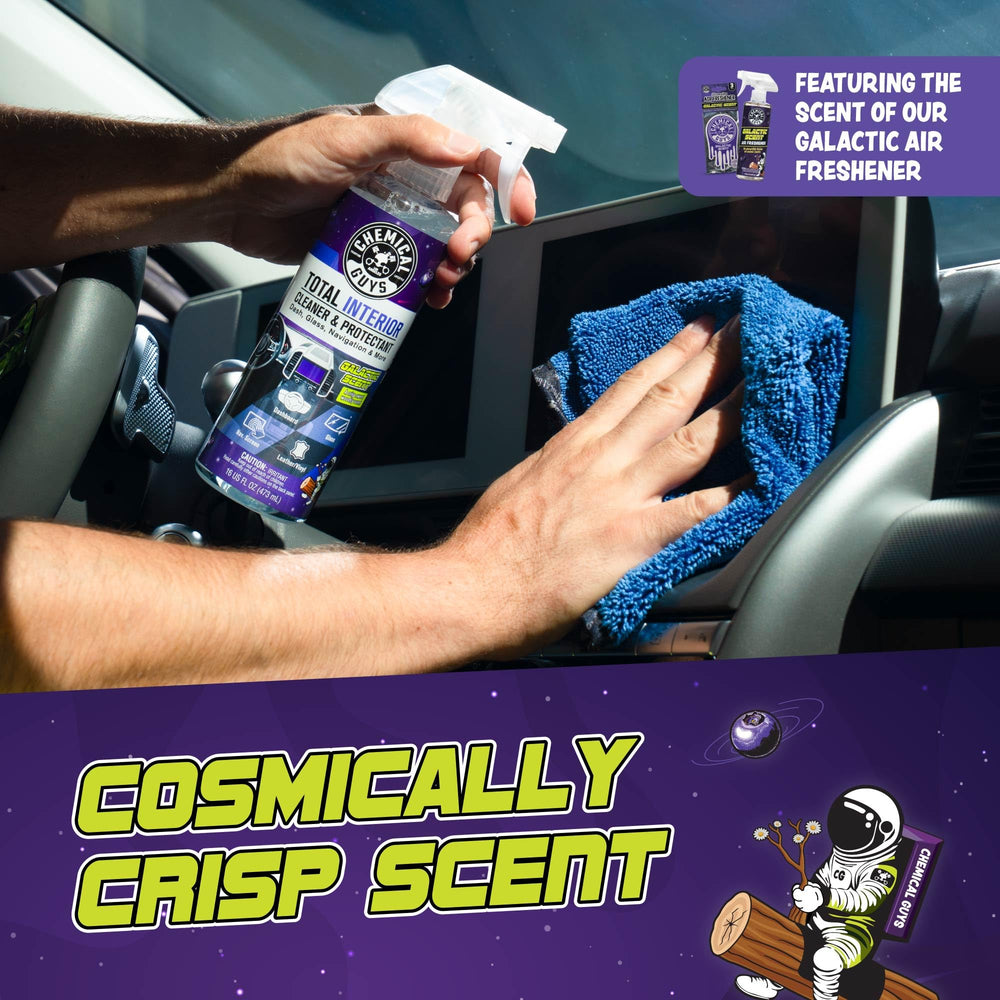 Chemical Guys bottle in car cabin lifestyle shot adding fragrance and refreshing interior