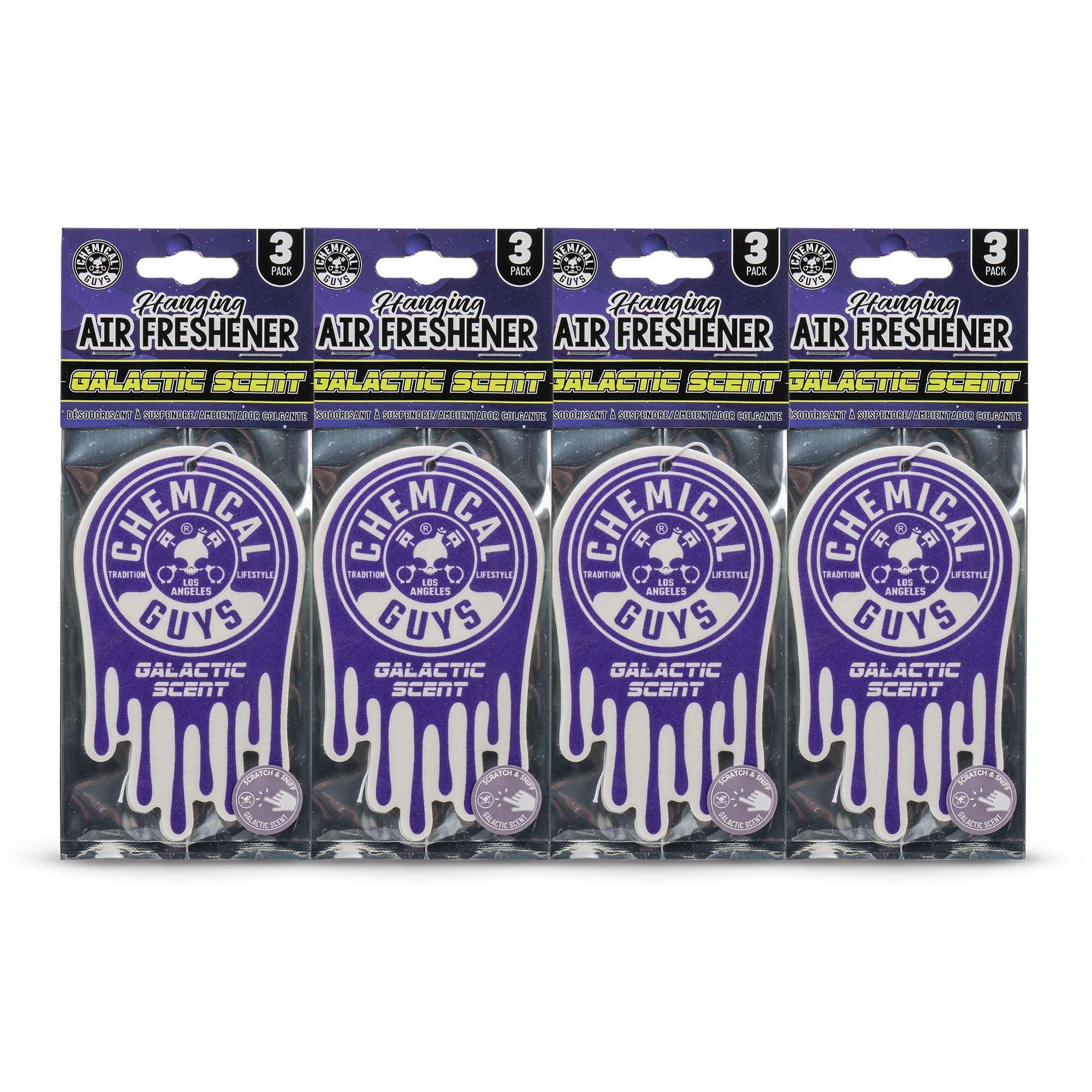 Chemical Guys close-up of single Galactic air freshener showing design and quick activation benefit