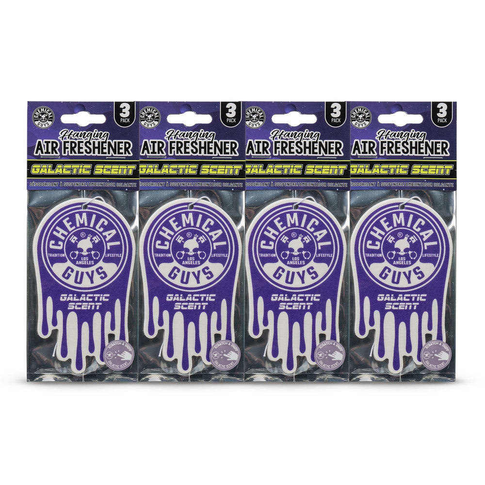 Chemical Guys close-up of single Galactic air freshener showing design and quick activation benefit
