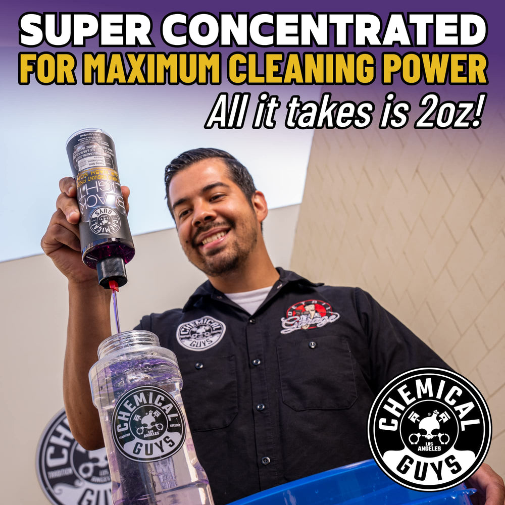 Chemical Guys bottle in garage lifestyle scene promoting regular detailing benefit