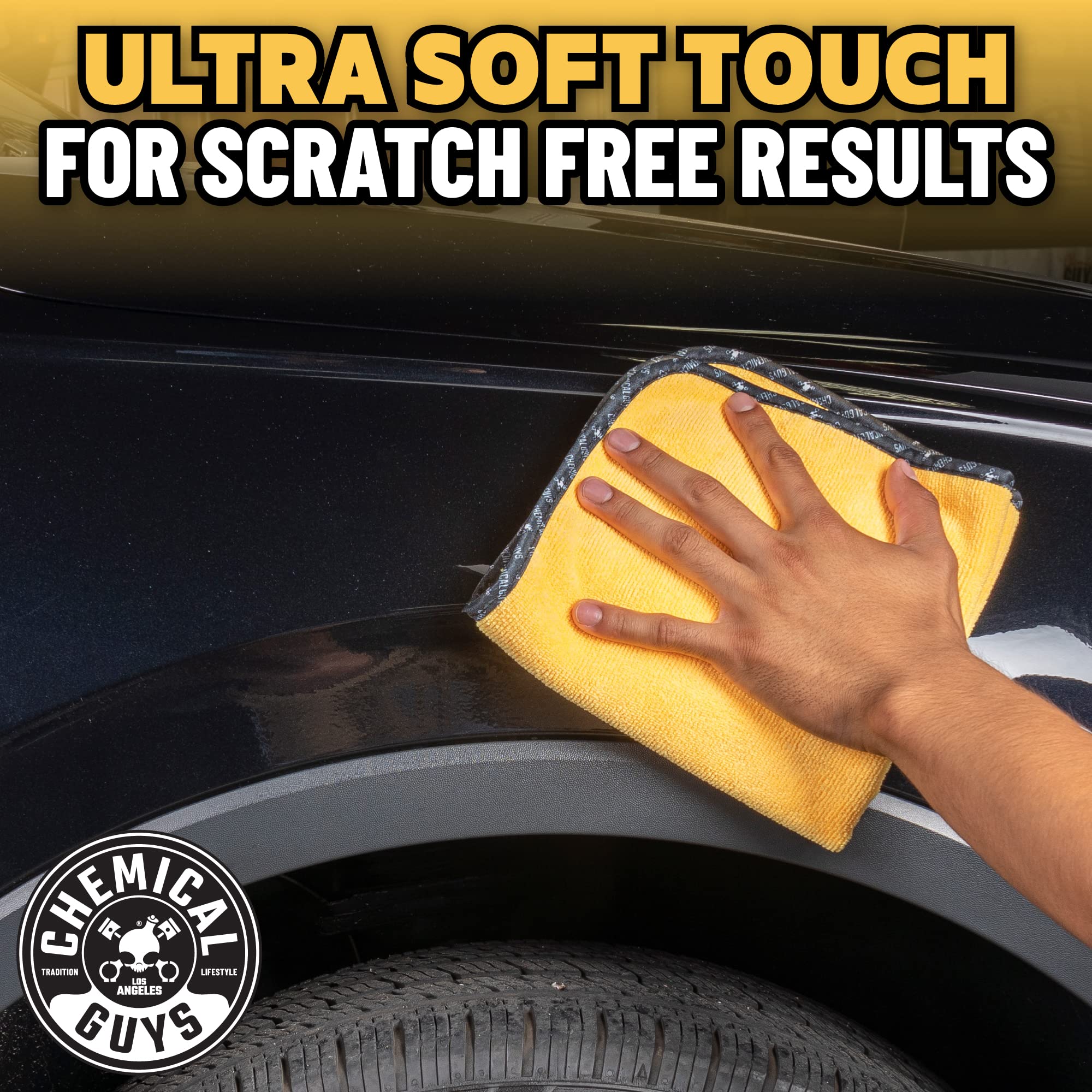 Chemical Guys towel care tag and label showing machine-washable durability