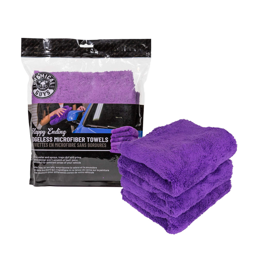 Chemical Guys Happy Ending towel next to ruler showing 16 by 16 size for easy handling