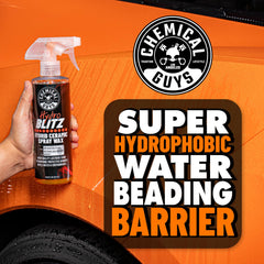 Chemical Guys hydrophobic water beading on hood for easier maintenance