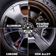 Chemical Guys HydroSpin before and after wheel photo showing reduced brake dust and improved shine