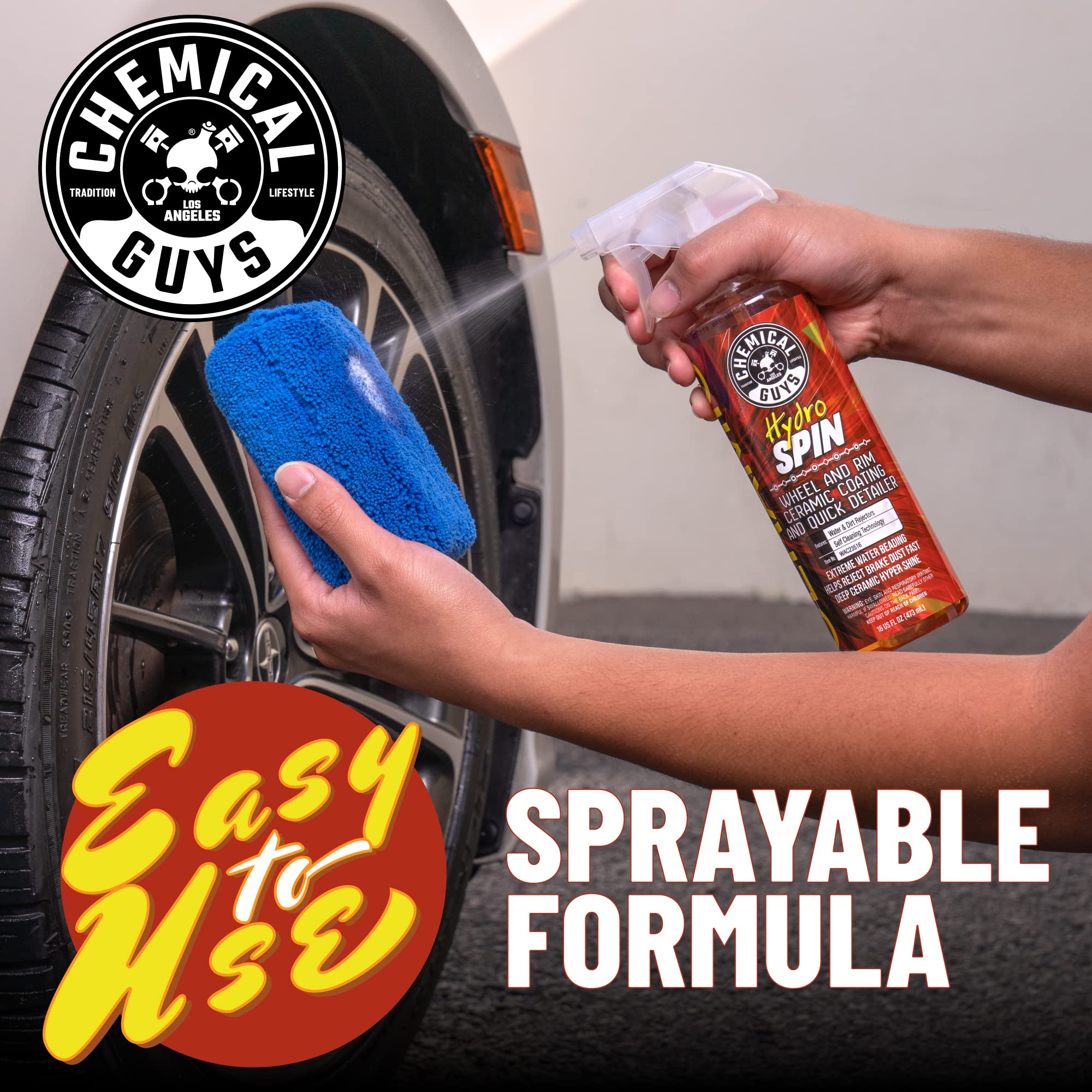 Chemical Guys HydroSpin bottle beside a ruler showing 16 oz scale for sizing clarity