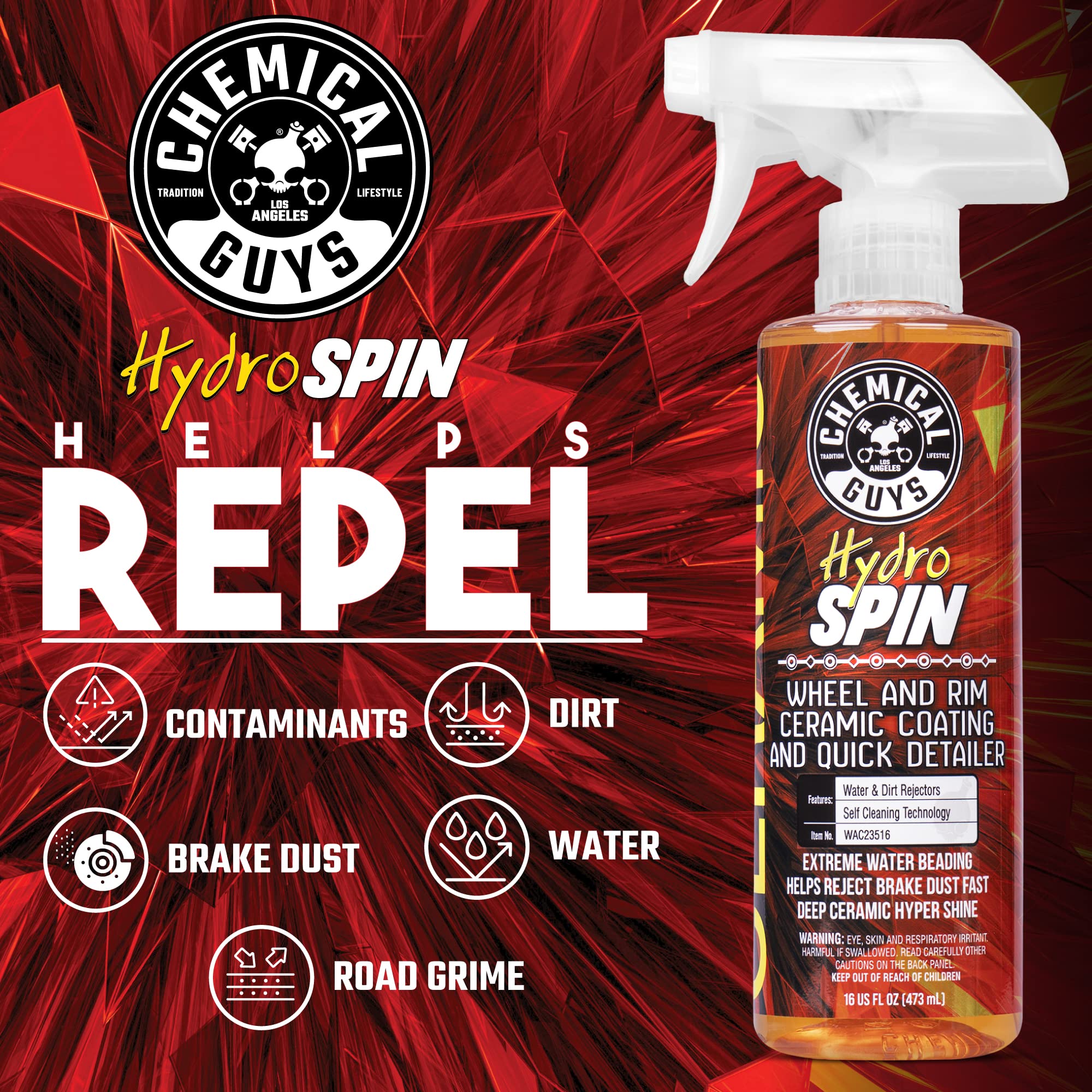 Chemical Guys HydroSpin being sprayed on a rim illustrating quick spray-and-wipe application benefit