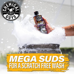 Chemical Guys HydroSuds covering car with foam demonstrating thick suds coverage