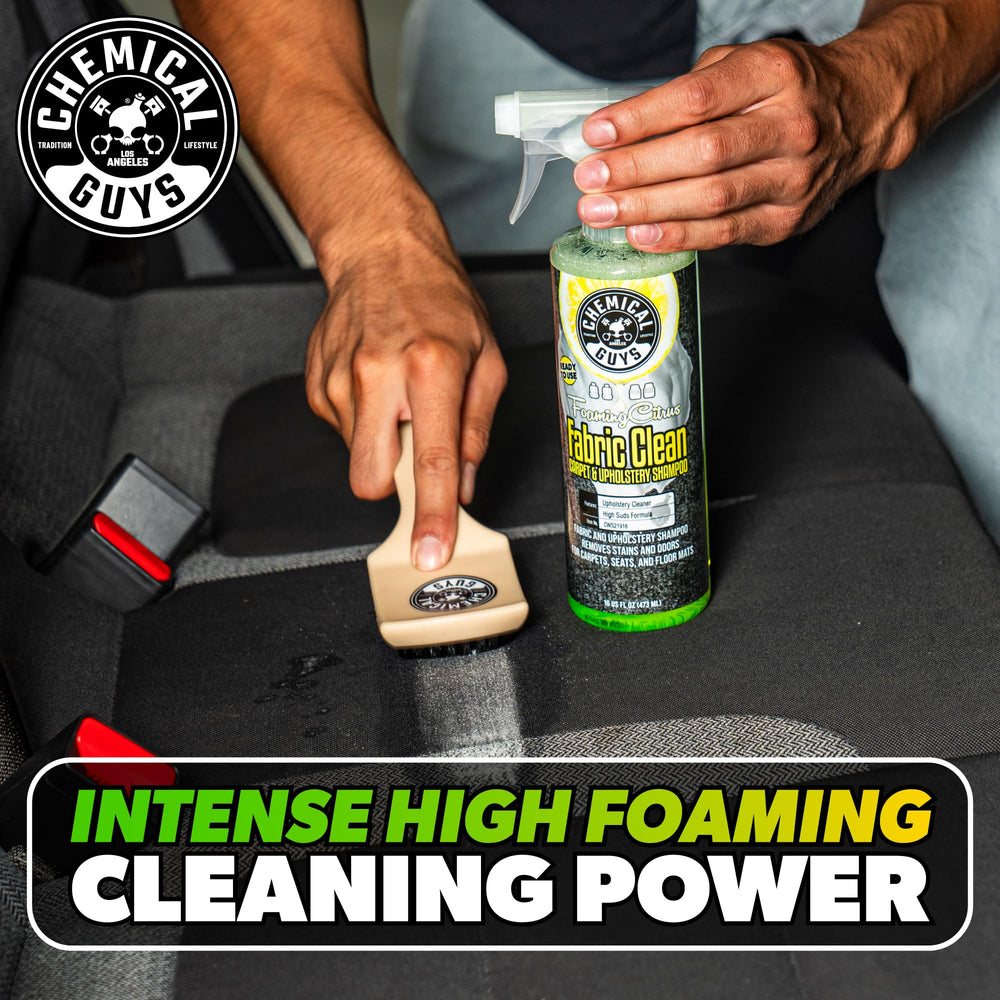 Chemical Guys cleaner used inside car interior showing refreshed upholstery