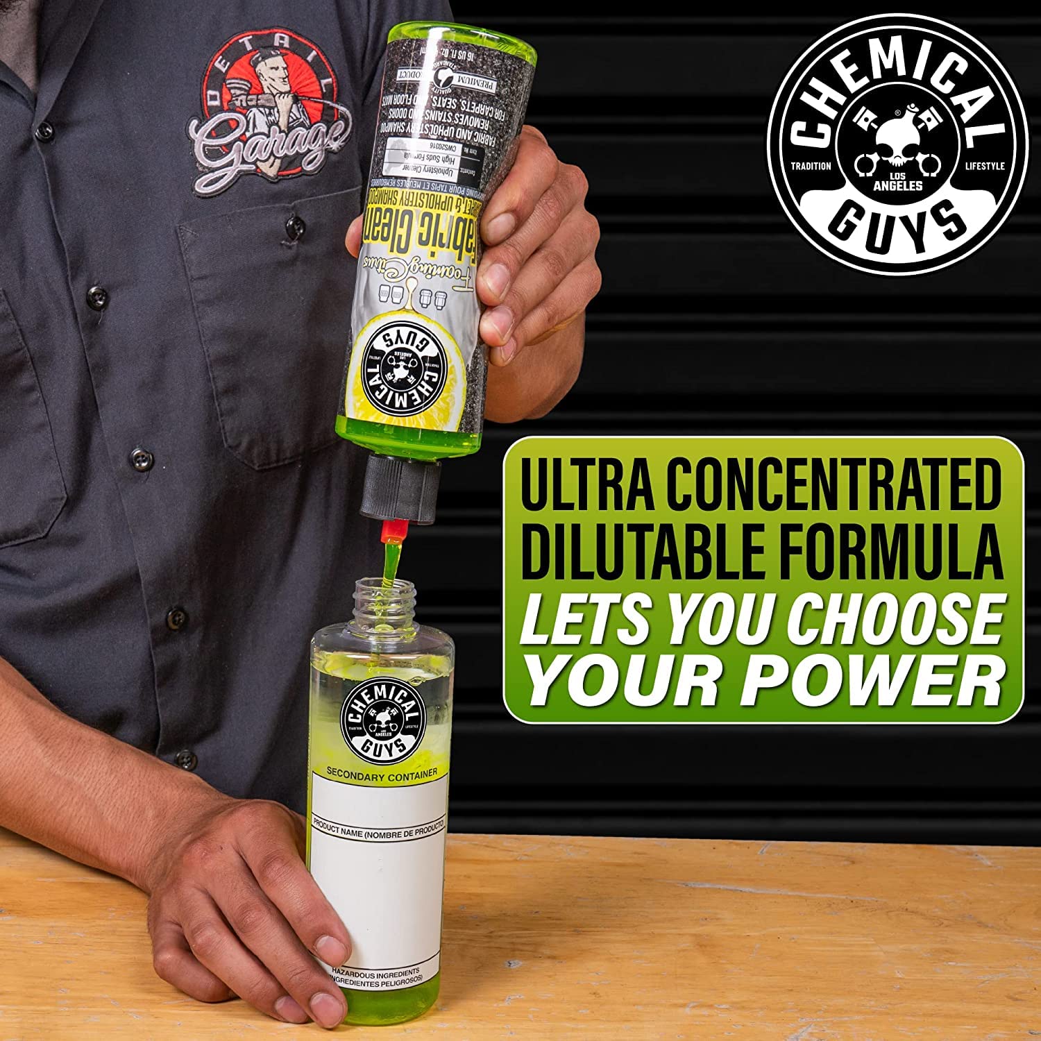 Chemical Guys bottle in a clean car interior illustrating fresh scent results