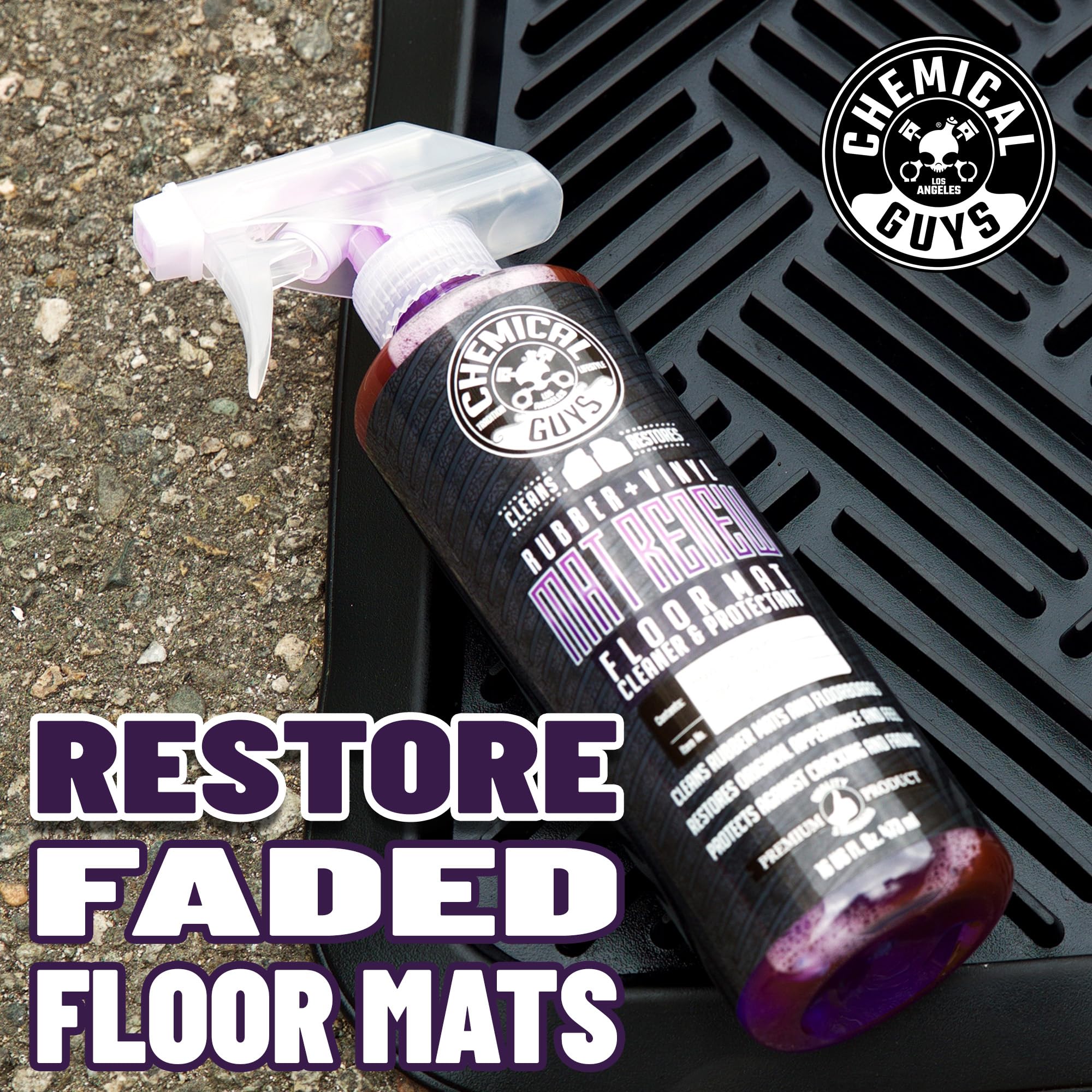 Chemical Guys product applied to mat with brush showing deep-cleaning action