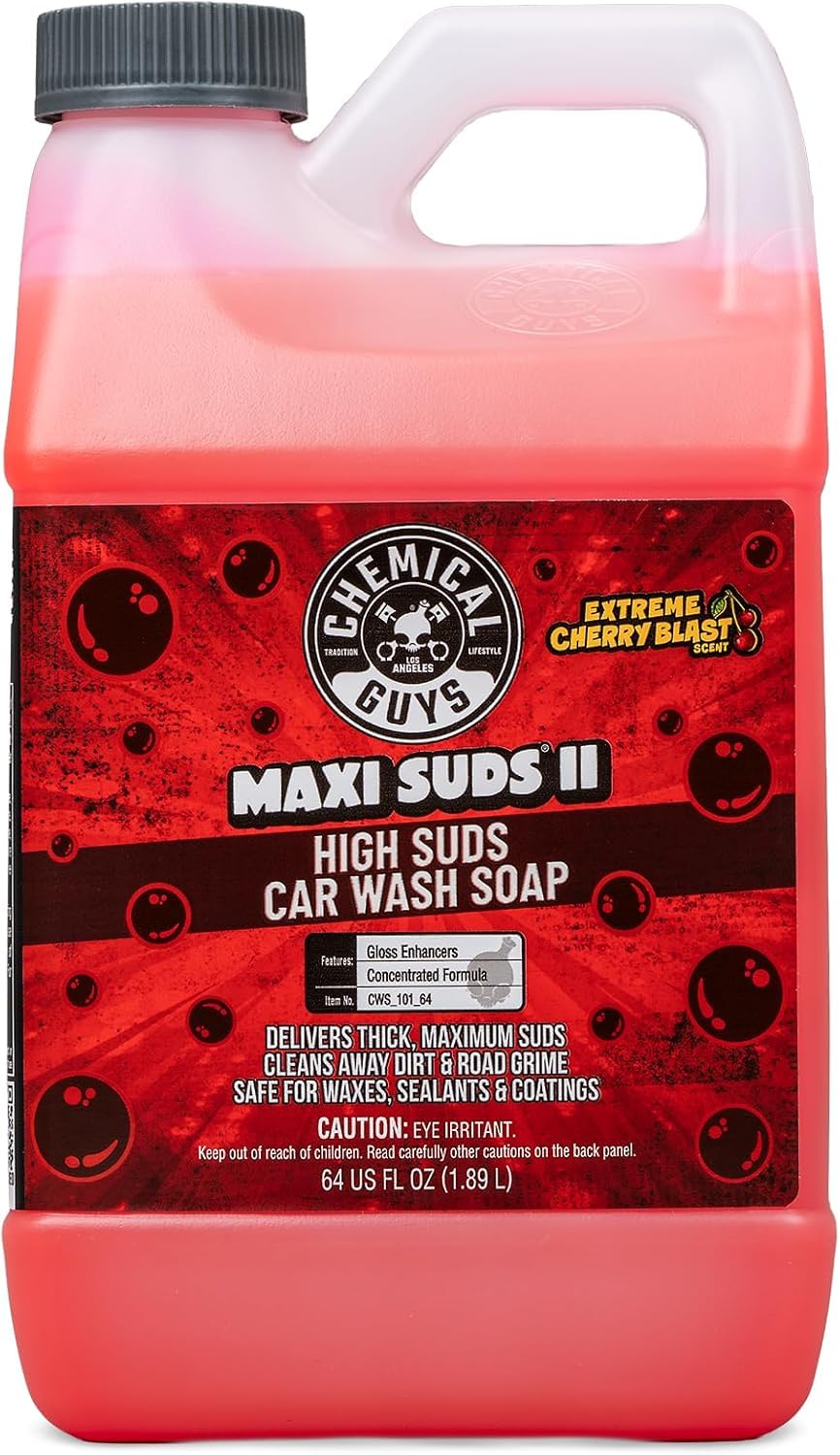 Chemical Guys Maxi-Suds II in a driveway wash delivering enjoyable cherry scent