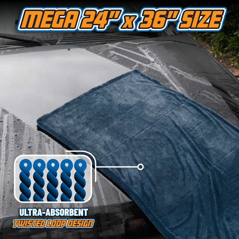 Chemical Guys towel next to ruler showing 24x36 size for fewer passes