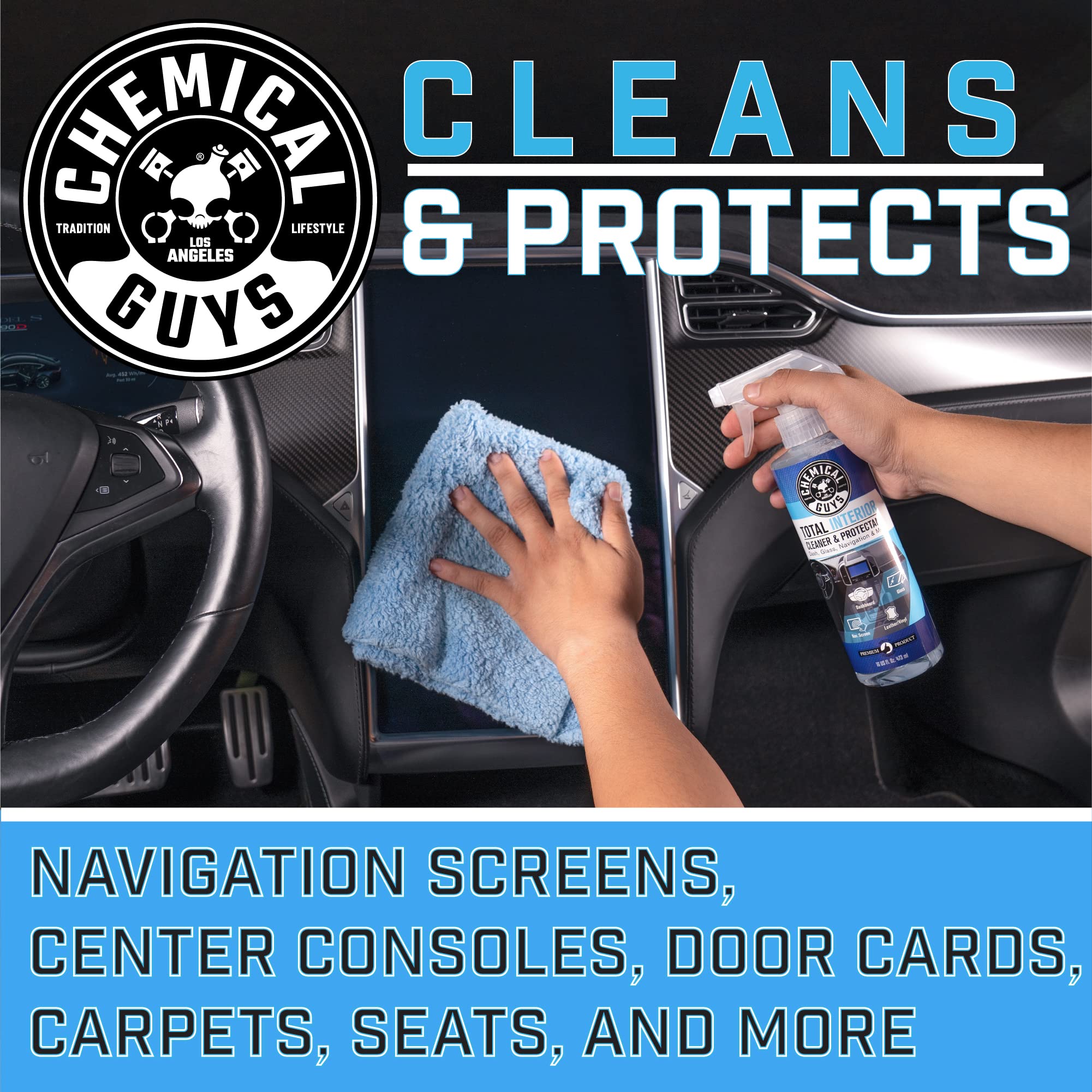 Chemical Guys microfiber wipe with product texture for streak-free cleaning benefit
