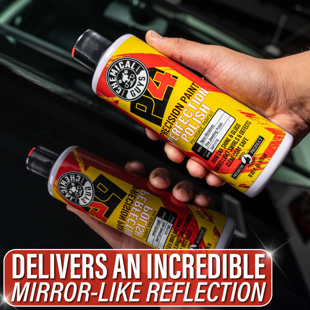 Chemical Guys polish loaded on a dual-action polisher pad illustrating professional machine use