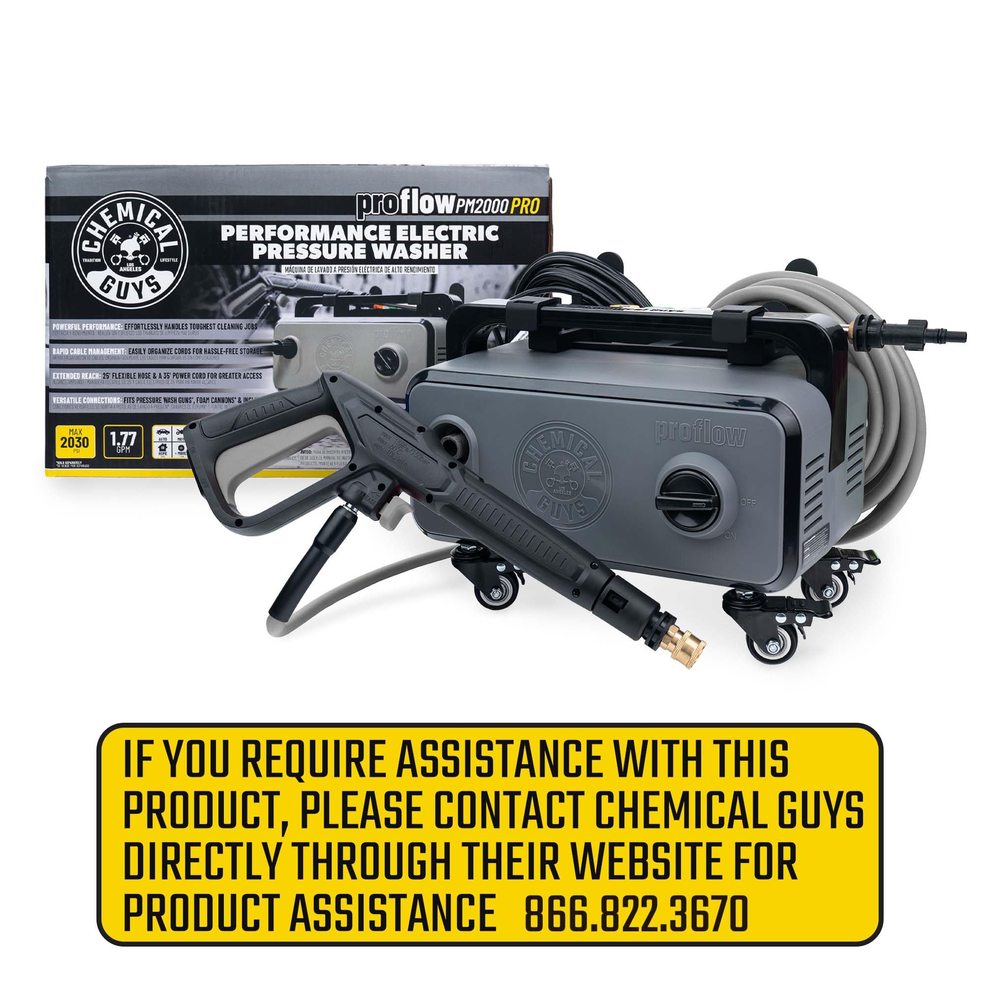 Chemical Guys PM2000 PRO 25 foot hose and wand providing extended reach benefit