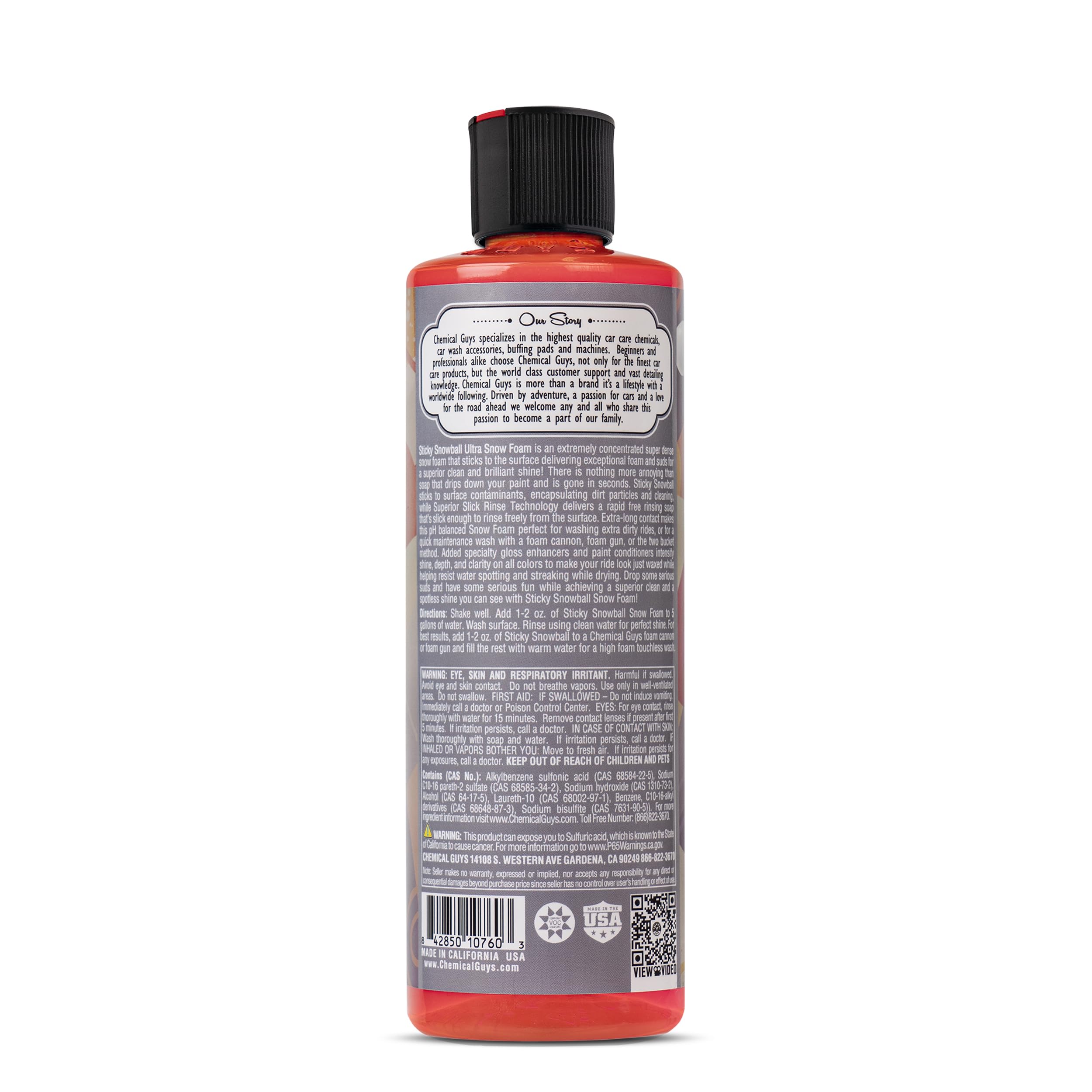 Chemical Guys back label with directions visible for safe proper use