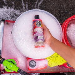Chemical Guys foam cannon covering vehicle with dense sticky suds for lift-off of grime