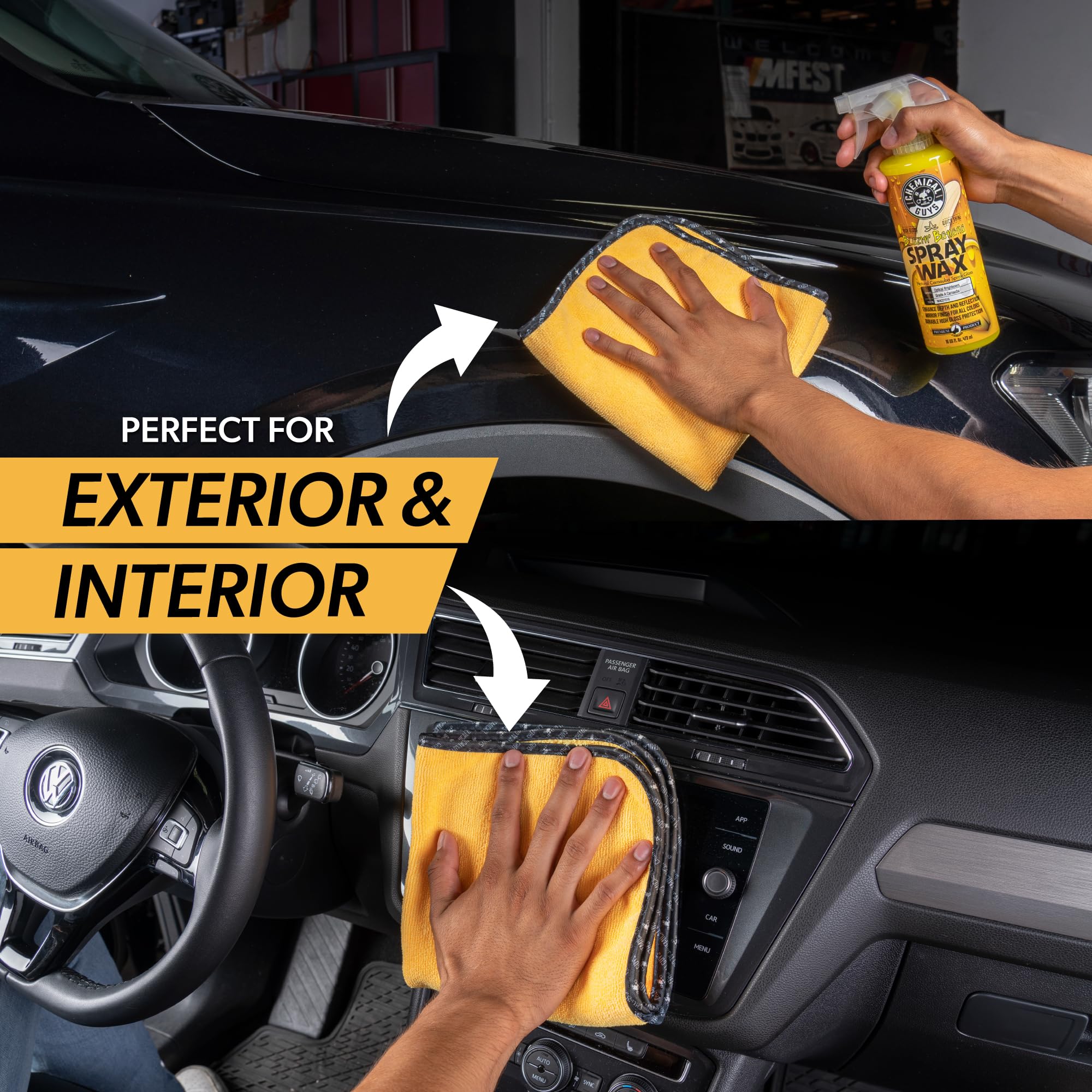 Chemical Guys towel polishing glass to clear, streak-free visibility