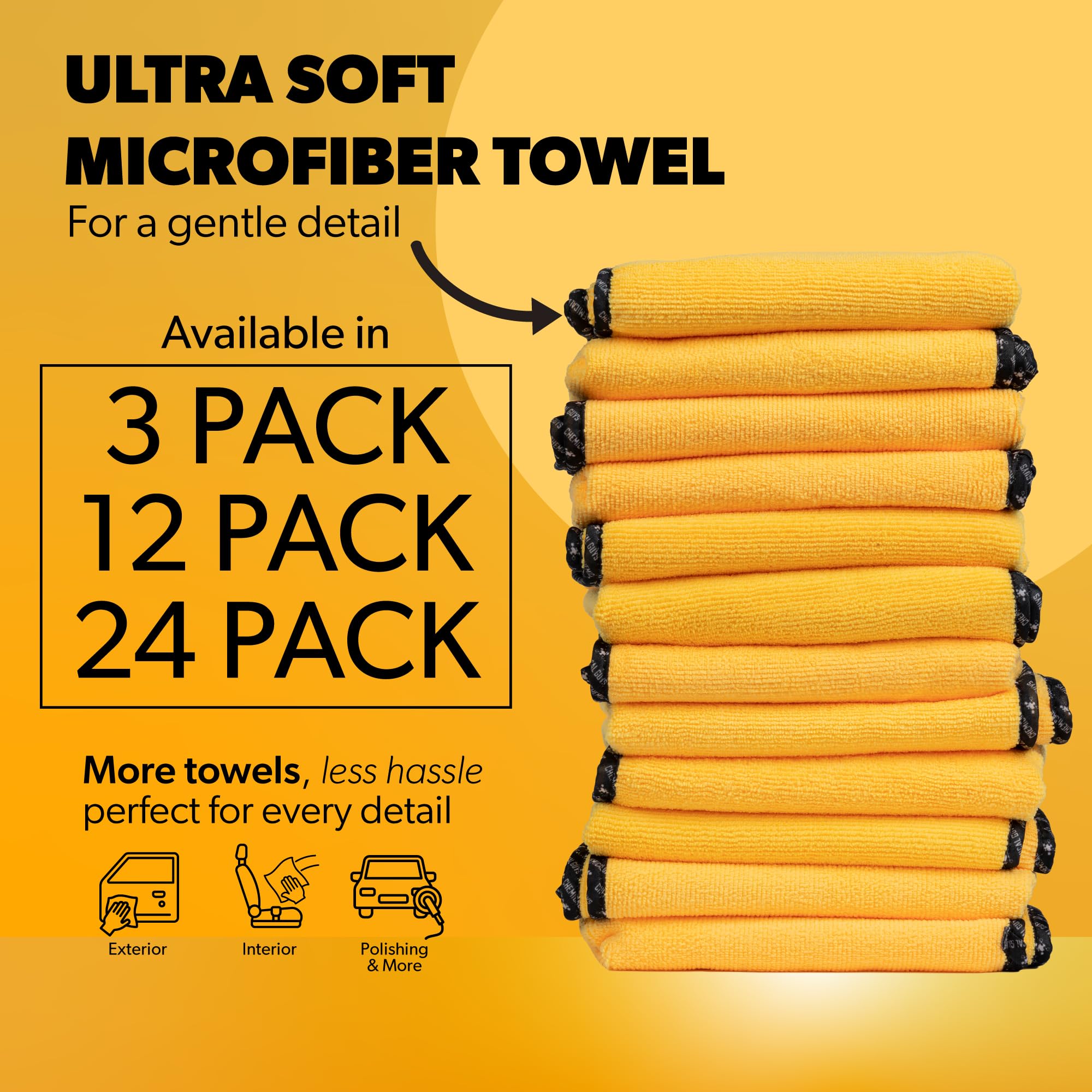Chemical Guys folded towel close-up shows plush fibers and safe finish
