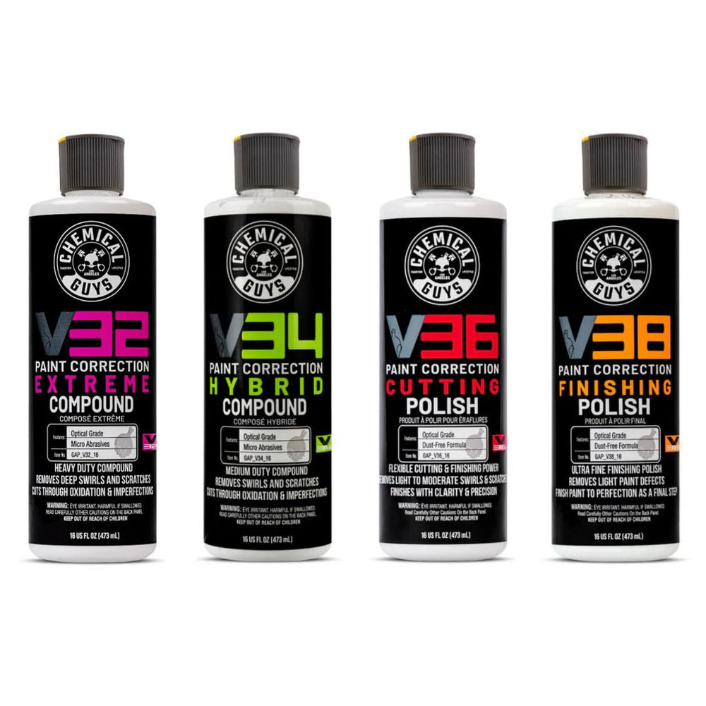 Chemical Guys bottle lineup front packaging showing kit contents and clear labels for easy step-by-step use