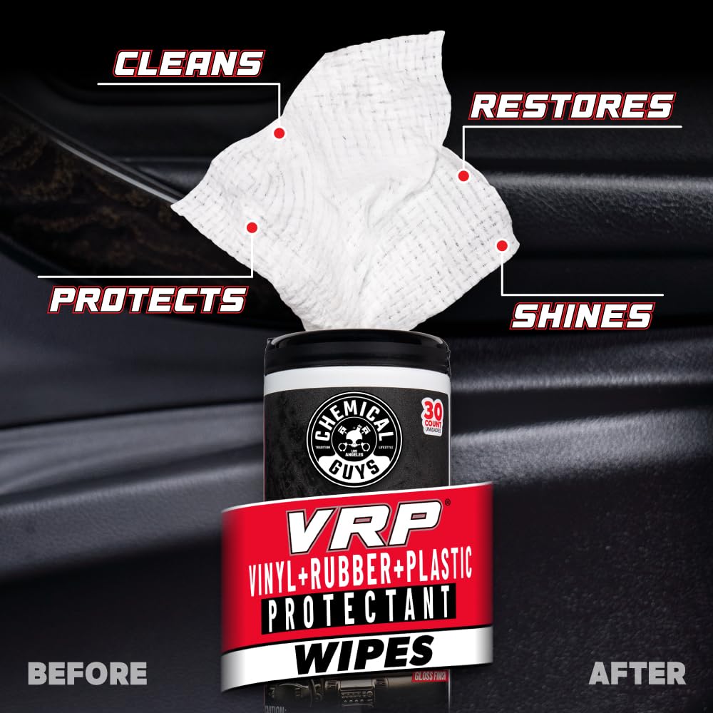 Chemical Guys wipe pulled from canister demonstrating easy one-hand dispensing benefit