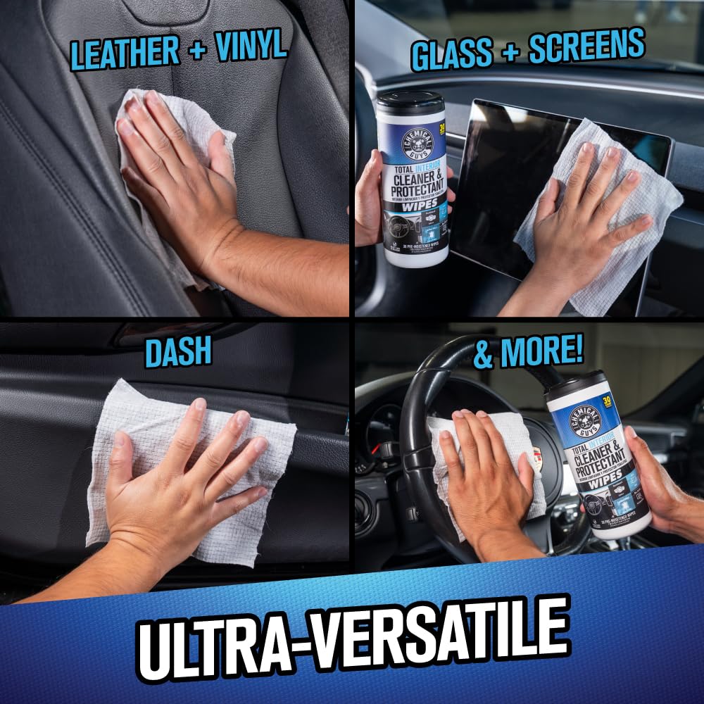 Chemical Guys canister tucked in car console for convenience and multi-vehicle readiness benefit