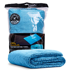 Chemical Guys front view of blue Woolly Mammoth towel showing size and plushness, for faster drying