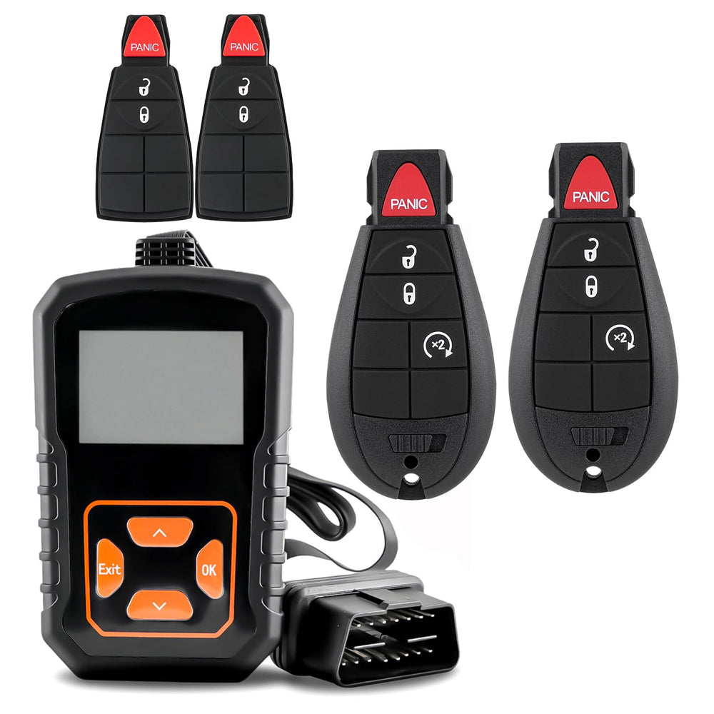 CHIJUIYZKEY front packaging showing two RAM key fobs and OBD tool for easy replacement
