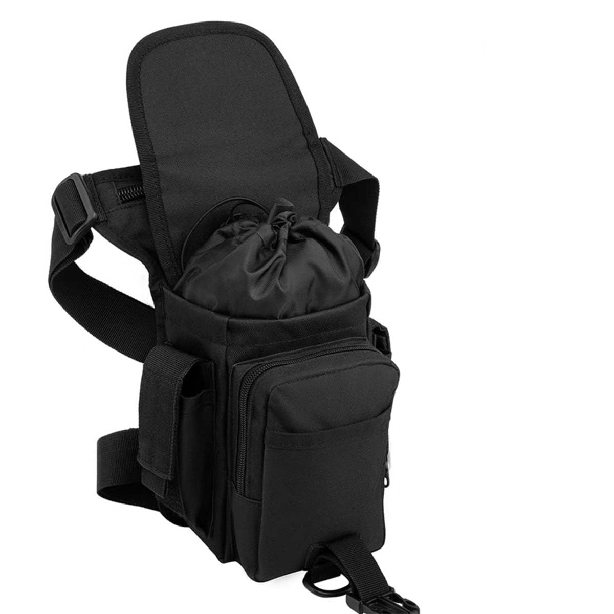 chrisdien deny bag worn on rider thigh illustrating secure fit and hands-free convenience while riding