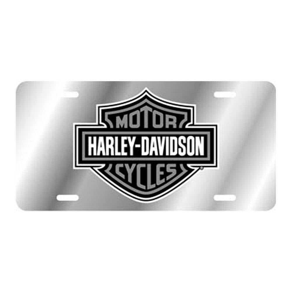 CHROMA mirrored license plate front view showing laser-cut logo and glossy finish for stylish display