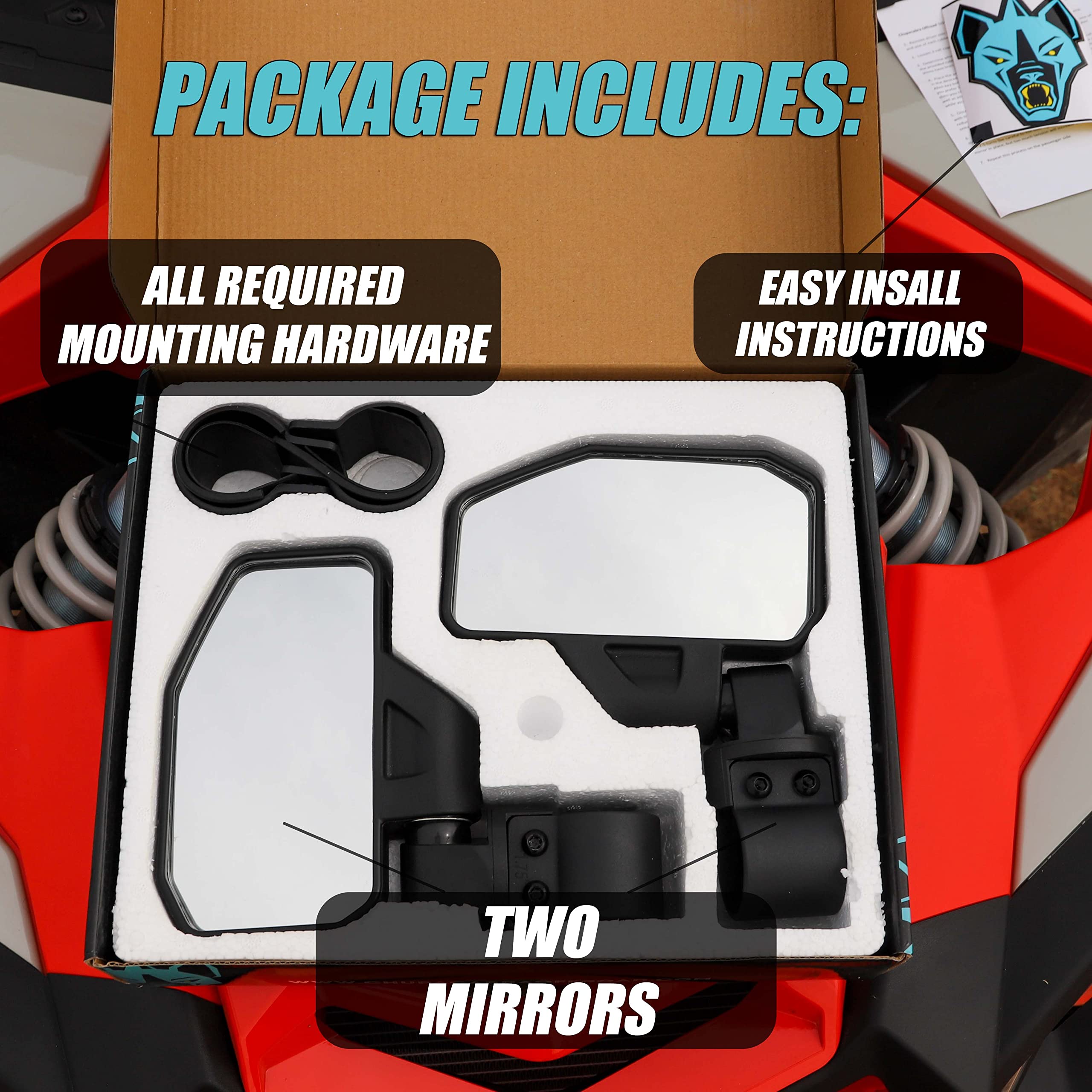 Chupacabra Offroad mirror mounted on UTV showing improved rear visibility benefit