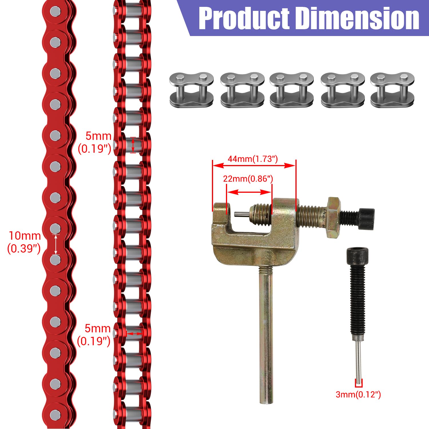 CILOYU array of five master links and clip ready for secure chain joining
