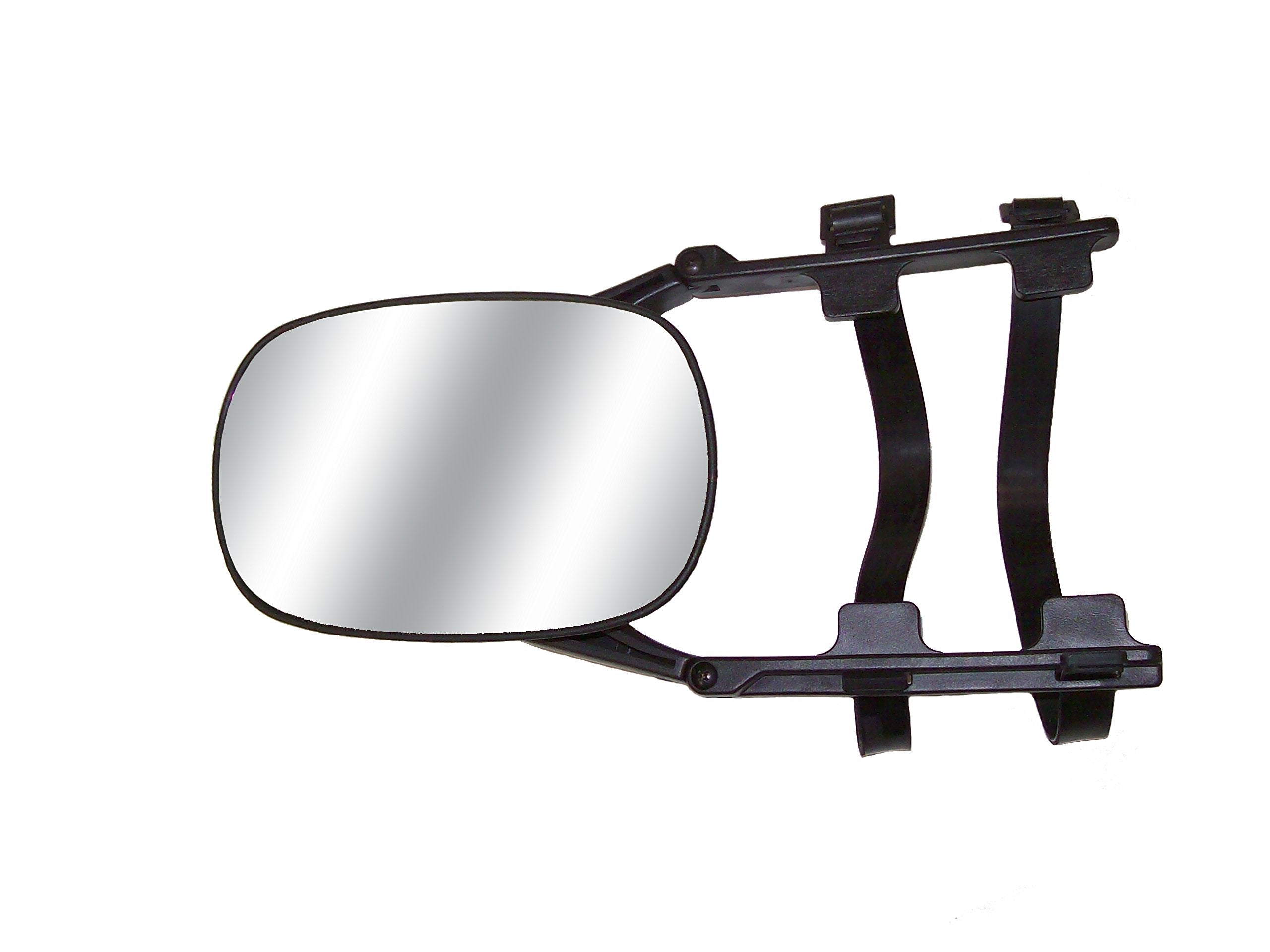 CIPA clip-on mirror mounted on van mirror demonstrating secure fit and improved rear visibility while towing