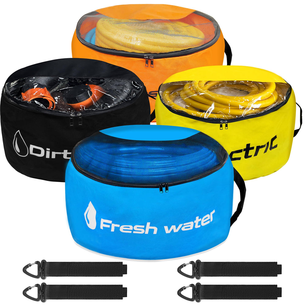 CircleRoad front pack view showing all four color-coded bags for quick identification and organization